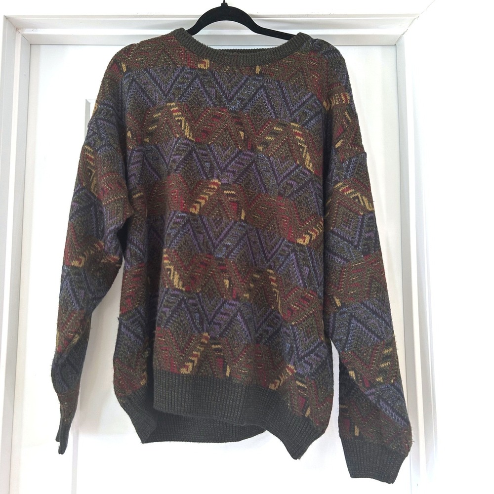 Hill & Archer Vintage Mens XL Intarsia Knit Crewneck Sweater Coogi Grandpa 90s